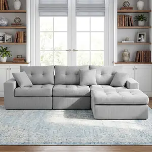 2026 Newest L-Shaped Corduroy Sofa Bed – Compression Sectional Couch with Corner Chaise, High-Density Sponge, No-Assembly Convertible Sofa for Living Room, Apartment, Guest Room