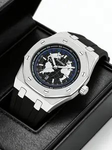 Men's Quartz Watch, Luxury Decorative Design, Silicone Strap, Calendar Waterproof Night Glow Fashion Daily Wear Outdoor Activity