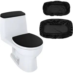 Toilet Lid Cover and Toilet Tank Lid Cover Replacement Toilet Cover with Elastic Bottom for Bathroom Decor Accessories (Black)
