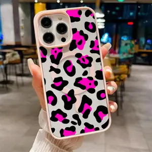 Pink Leopard Design Magnetic Case for iPhone 17 Pro Max Air 16 16e 15 14 Plus 13 12 11 X XS Transparent Acrylic Scratch-resistant skin-friendly feel Smartphone Cover Gift