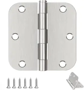 Door Hinges Brushed Nickel - 2 Pack Satin Nickel 3.5 Inch Rounded Interior Door Hinges with 5/8" Radius - Flat Iron Residential Standard 3 1/2 Inches Silver Door Hardware