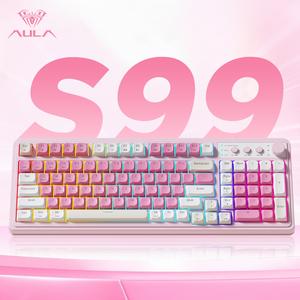 AULA S99 Key Keyboard,Tri-Mode Bluetooth 2.4GHz USB-C Gaming Keyboard with RGB Backlighting and Media Knob, 99 Keys with Number Pad, Cute Creamy Design for PC, MAC, Xbox - Ideal Gift for Gamers S99 Keyboard Fixed Keycaps & Switches (Non-Replaceable)