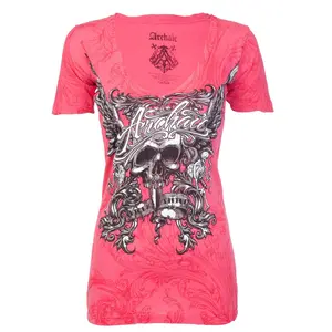 ARCHAIC by Affliction Women's Grace V-Neck Graphic T-Shirt, Casual 2000s Vintage Cotton Top with Front & Back Print, Casual Cotton Top, Graphic T Shirts