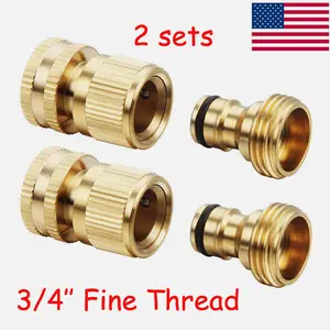 SJPACK 2 Sets of 3/4" Garden Hose Quick Connector Solid Brass Water Hose Fitting Female Male Set -Durable Design for Easy Installation and Outdoor Use Irrigation Fine Thread