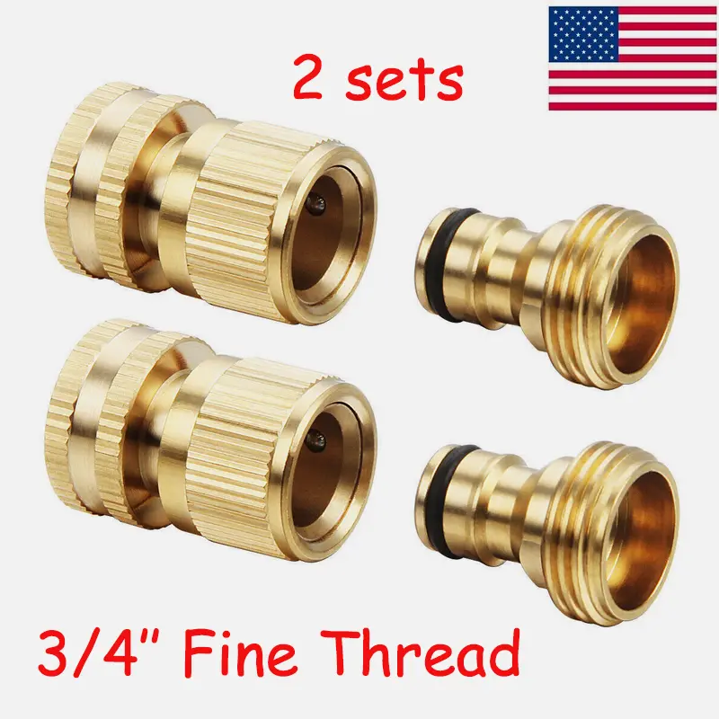 SJPACK 2 Sets 3/4" Solid Brass Garden Hose Quick Connectors - Female-Male Water Hose Fittings, Durable Design, Easy Installation, Fine Thread for Outdoor Irrigation Use