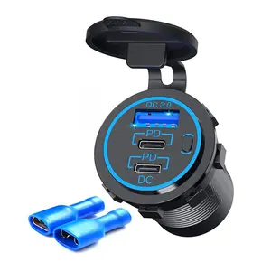 USB C Car Charger Socket 12V USB Outlet, Newest 78W RV USB Outlet Dual 30W PD USB-C and 18W QC3.0 Car USB Port with Button Switch Waterproof for Car RV Boat Marine Truck Motorcycle