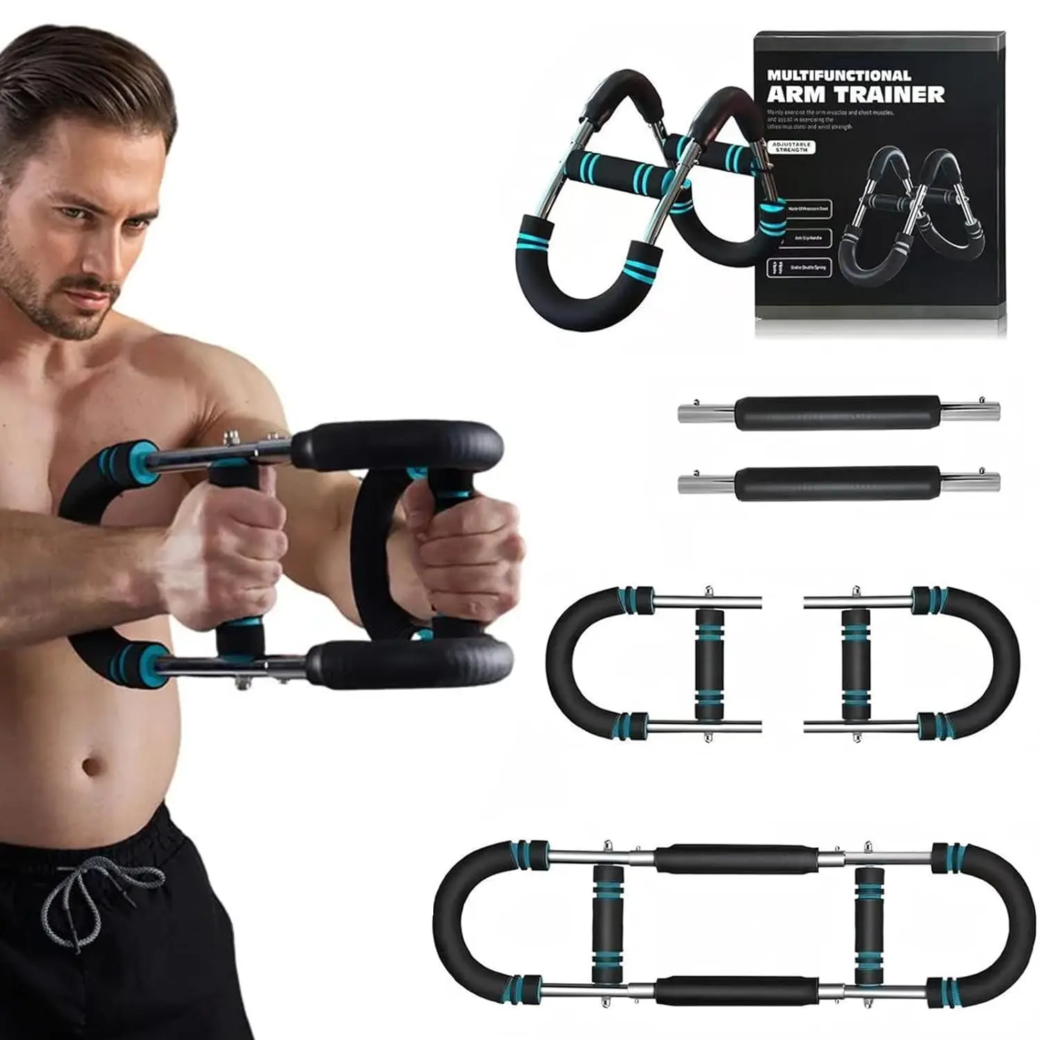 Arm Trainer, 60-110lb Adjustable Chest Workout Equipment, Arm Trainer, Arm Strength Trainer, Portable Power Twister Bar,Portable Spring Resistance for Home Workout Equipment