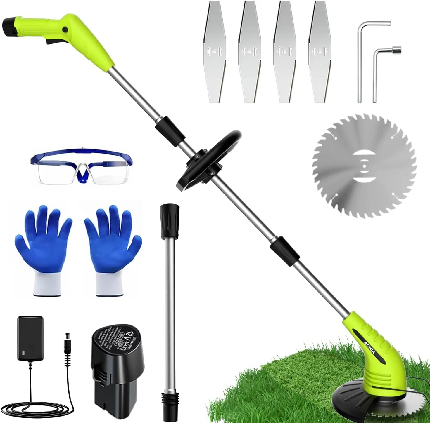 Cordless Weed Wacker, Battery Powered Electric Grass Trimmer with Lightweight 3 Types Cutting Blade, Portable Design for Yard and Garden Use