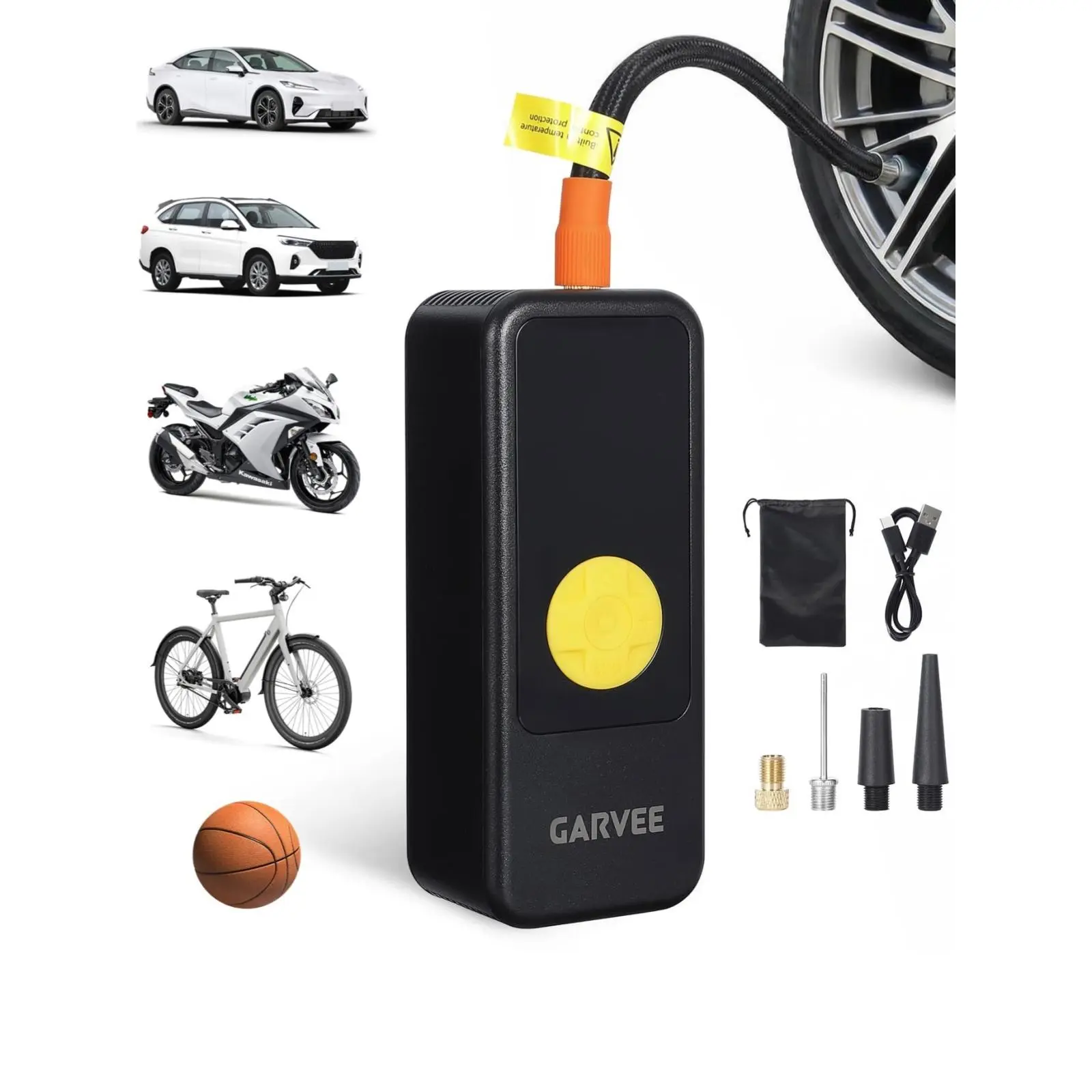 GARVEE Cordless Tire Inflator Portable Air Compressor 150PSI with Digital Pressure Gauge, Auto Shut-Off, Type-C Charging, LED Light for Car Tires, Motorcycle, Bicycle, Sports Balls