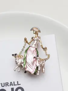 Modern European and American Style Dog Walking Brooch, Elegant Alloy Fashion Accessory, Versatile Clothing Pin, Anti-Exposure Lapel Pin