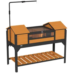 PawHut Tortoise Habitat with Adjustable Lamp Holder, Wooden Tortoise Enclosure with Storage Shelf, Dual Main Houses, Attached Tray, Openable Lid, Yellow