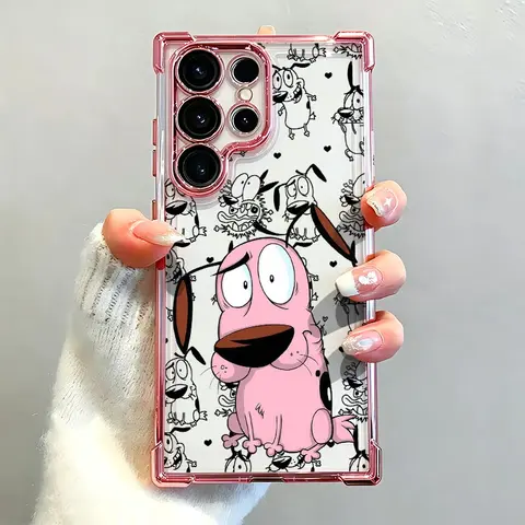 Cartoon Courage the Cowardly Dog Reinforced Corners Electroplated Soft Silicone Phone Case For Galaxy S26Ultra/S25/S24fe/S23/S22 Plus Drop Protection|Full Camera Protection|Anti-Scratch|Non-Smudge|Non-Slip|Anti-Yellow|Perfect Birthday Gift for Her