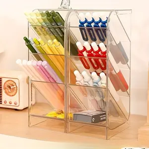 2pcs Transparent Acrylic Vertical Incline Pen Holder, Back-To-School Season, Multi-Layer Desk Organizer, Office and School Supplies