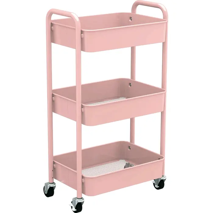 3-Tier Rolling Metal Roll Cart (18.25x11.75x30.5") - Multi-Purpose Mobile Utility Cart with Caster Wheels, Powder-Coated Steel Frames, Mesh Baskets for Storage Organization, Room Storage (Kids Room) Organiser Racks