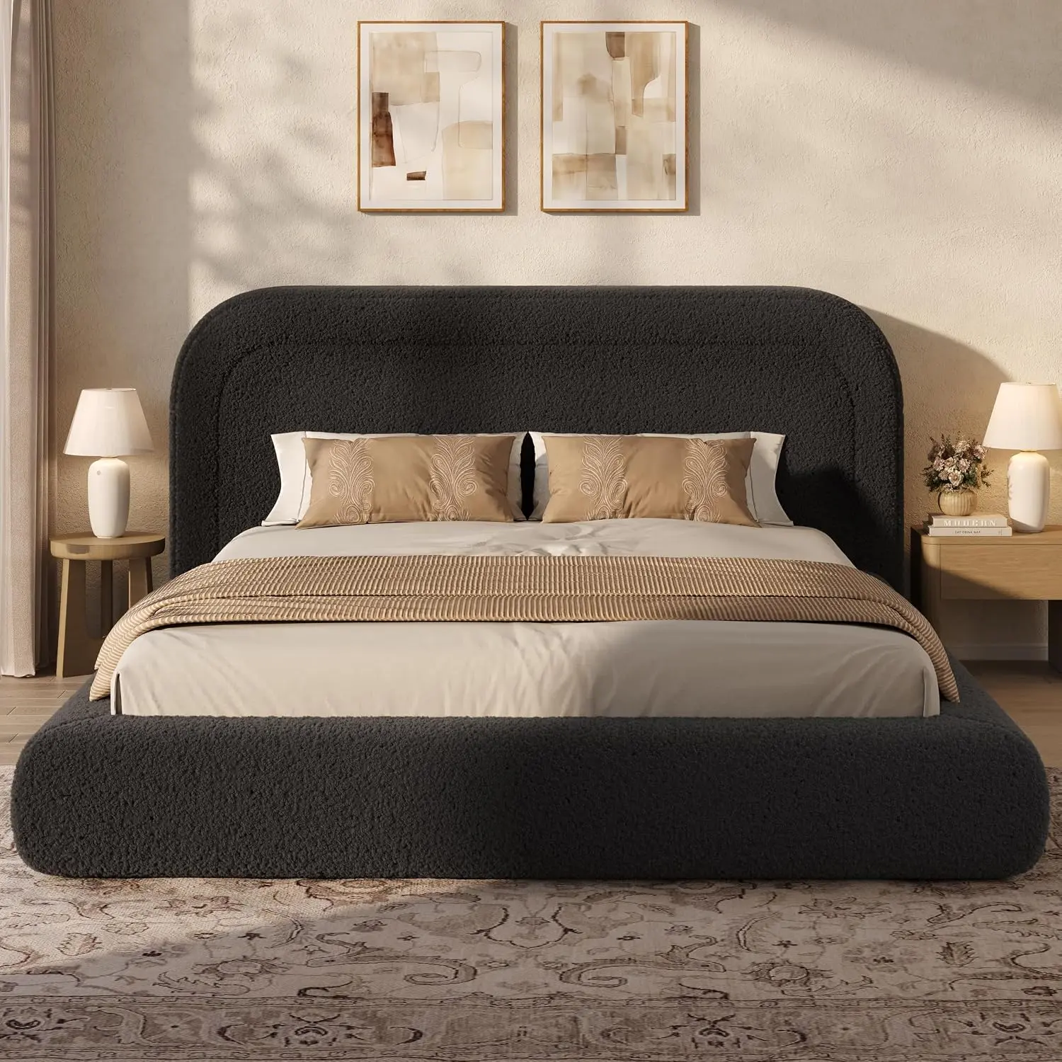ADORNEVE California King Modern Polyester Upholstery Bed Frame with 5.9" Headboard, Thick Foam, Quick Setup, Round Edges, Soft Cloud Feel, Space-Saving for Indoor Apartments, Bed Frame With Headboard