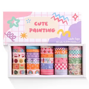 PAGEMORE 32 Rolls Repositionable Colorful Cute Floral Smiling Faces Writable Washi Tape Set, 5-30mm Wide 9.84ft Long/Roll, Decorative Tapes for Scrapbooking, Journaling Supplies for Women