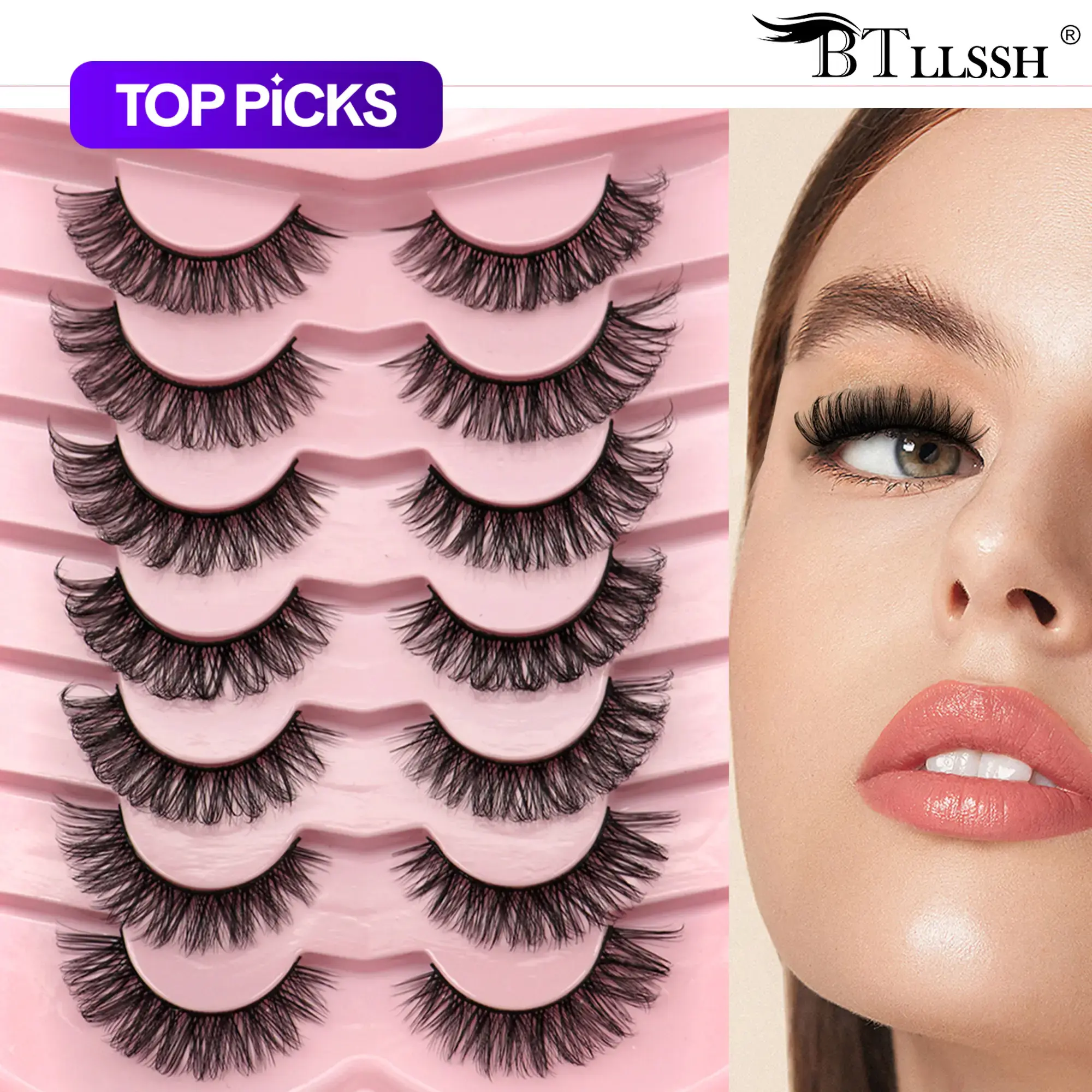 Long Fluffy False Eyelashes, Wispy D Curl Faux Lashes, Eyelash Extensions, Fluffy Volume Eyelashes, Volumized Natural Curling Strip Lashes, Soft and Curl Fake Lashes, Cosmetic False Lashes for Women Summer Makeup