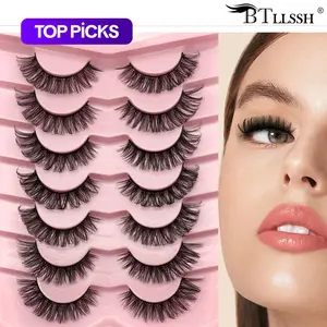 Long Fluffy False Eyelashes, Wispy D Curl Faux Lashes, Eyelash Extensions, Volumized Natural Curling Strip Lashes, Soft and Curl Fake Lashes, Cosmetic False Lashes for Women Summer Makeup