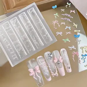 Silicone Nail Art Mold, 1 Box Cute Bowknot & Flower Design Nail Art Mold, DIY Nail Art Tool for Women & Girls, Nail Kit, Nail Art Sticker, Nail Art Decoration