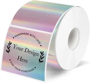 STARBOLING 2" x 2" Square Thermal Label Stickers, Holographic Square Direct Thermal Sticker Labels, Perforation Line Design- Holographic Gradient Color