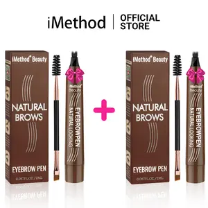 2PCS iMethod Microblading Eyebrow Pen - Eyebrow Pencil Magical Upgraded Eye Brow Pencils for Women with 4 Fork Tip & Spoolie Brush for Natural-Looking Hair-Like Defined Brows, Last All-Day Makeup Cosmetic