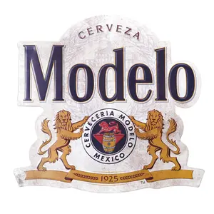 Modelo Cerveza Embossed Metal Wall Sign - Licensed Vintage Print Home Decor Products, 15.75in W x 15.4in H Lightweight Plaque with Sawtooth Hangers for Mounting & Hanging, Indoor Home Decoration Bar Lounge Decor