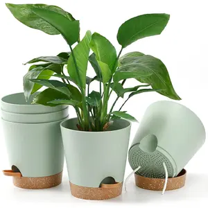 Solid Color Plant Pot with Water Filling Stand, 5pcs Self Watering Planter, Round Planter, High Drainage Flower Pot for Indoor Outdoor Plants with Reservoir Tray & Watering Lip, Gardening Planter, Garden Flower Pot