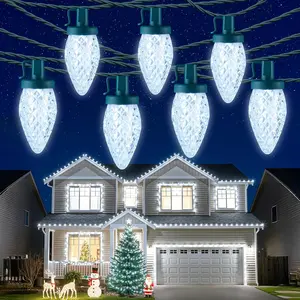 Minetom C9 LED Christmas Lights Outdoor, 81FT 100 LED C9 String Lights, Waterproof, Connectable, 8 Modes, with Timer & Memory Function for Tree Home Yard Party Indoor Outside, Cool White