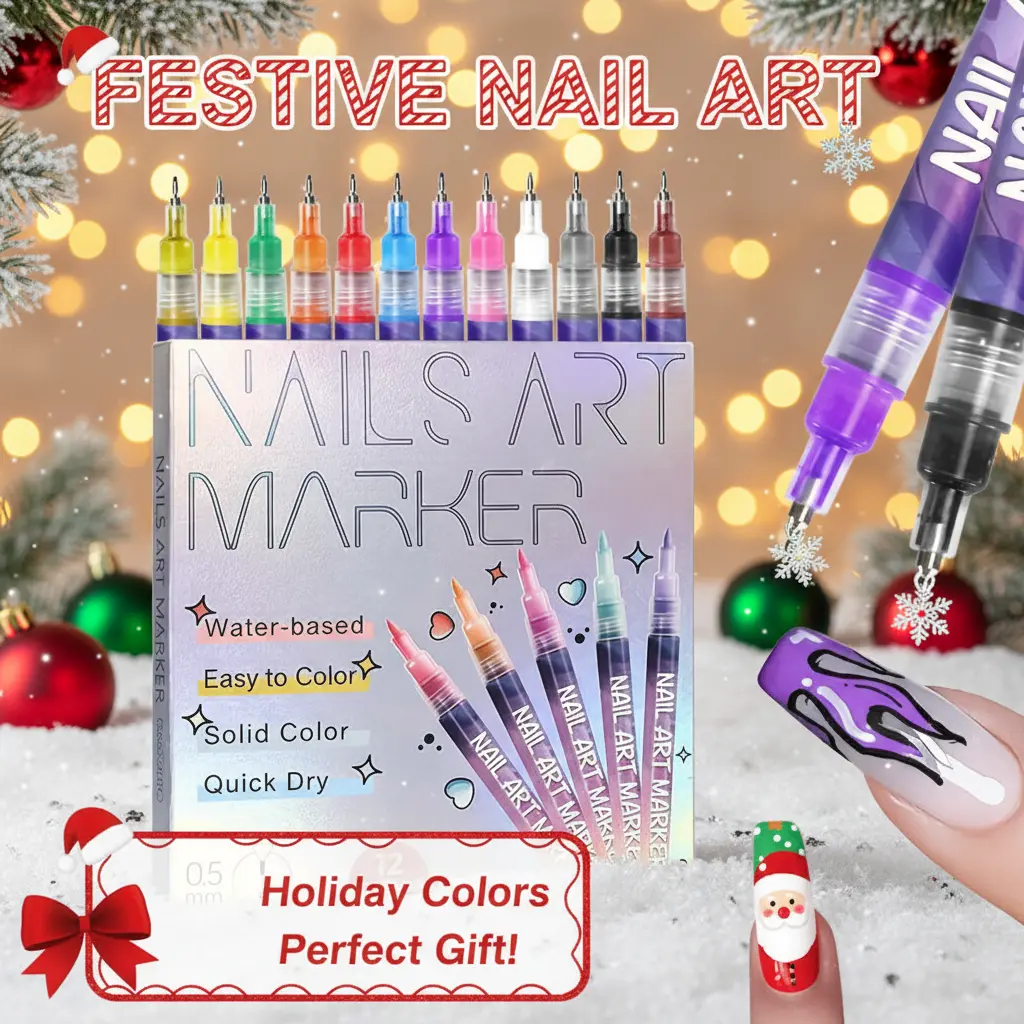 Christmas nail pen 0.5mm fine tip draws Santa hat patterns solid color rich whitening no see-through
