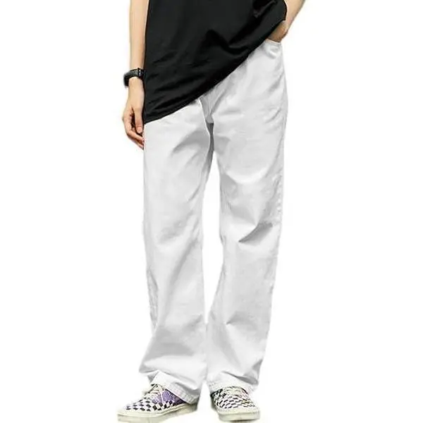 HUNGSON Men's Fashion Pants - Baggy Cotton Denim Jeans, Wide Leg, Relaxed Fit, Elastic Waist, Ankle Length, Y2k Skater, American Retro, Androgynous Vintage Plain, All Seasons Casual Streetwear Beige Menswear Bottoms  loose trouser  men leg denim jean