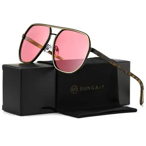 SUNGAIT Retro Polygon Aviator Sunglasses for Men Women Polarized Trendy Square Sun Glasses Stylish Pilot Shades UV400 Protection for Beach Travel School
