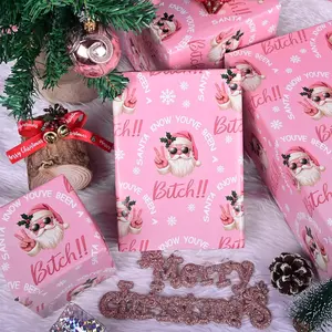Pink Christmas Santa Wrapping Paper - Funny Christmas Wrapping Paper Roll for Adult Men Women - - Teen Slang Gift Wrap Papers - Pink Birthday Wrap - Santa Gift Wrap - Viral Gift Paper