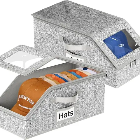 Stackable Storage Bins with Lid - Large Classic Foldable Dustproof Zippered Rectangle Organizer, Home Supplies Storage Organization Box with Carry Handle for Clothes, Bedroom Wardrobe