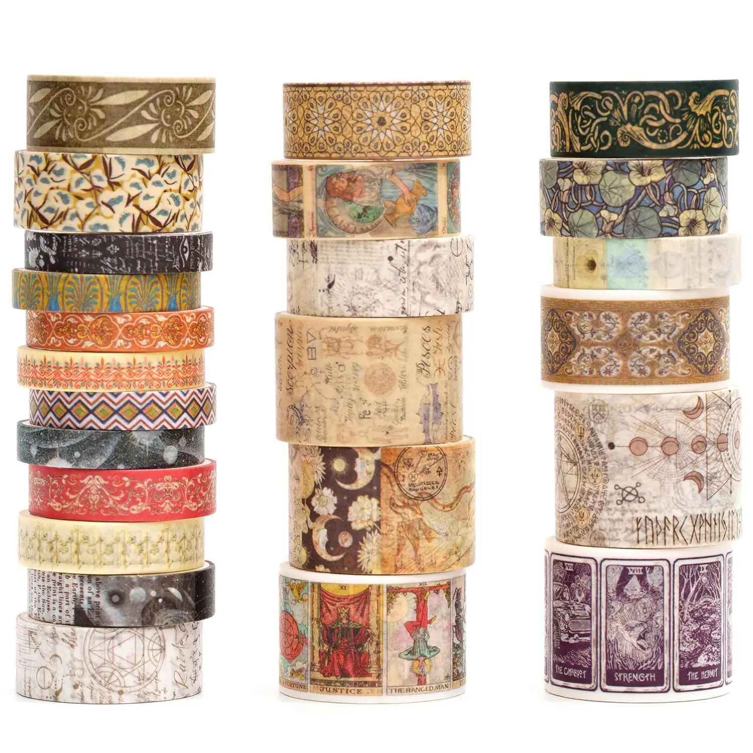 Washi Tape Set - 24 Rolls Arts Adhesive Tapes Assorted Retro Decorative Masking Tape Sets for Craft, , Scrapbook, DIY,  Wrapping (12-Mystic Tarot)