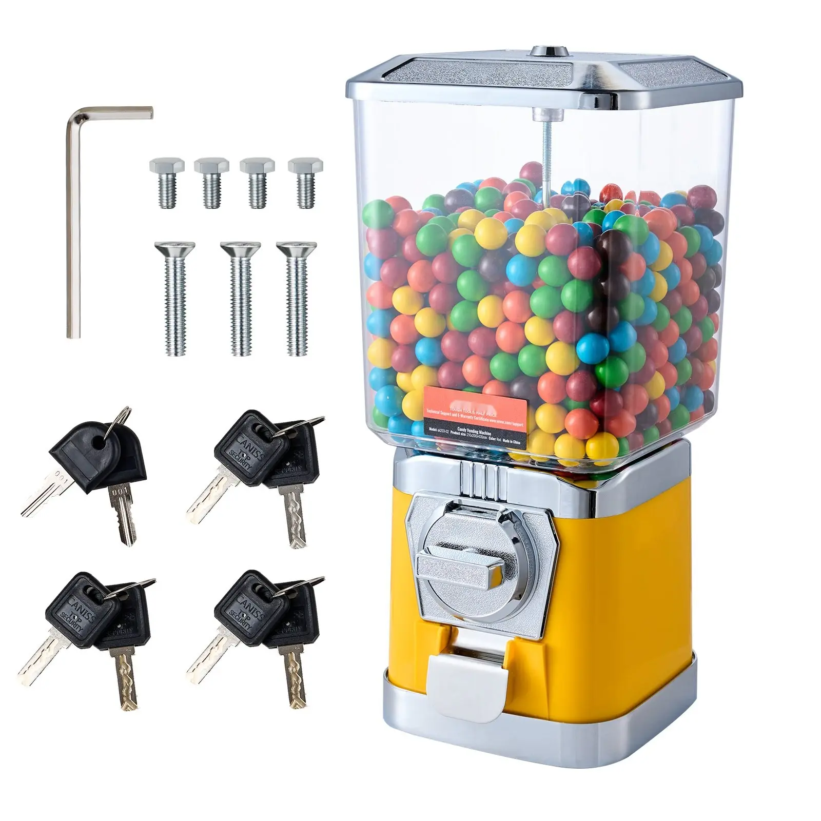 17 Inch Tall Gumball Machine Coin Bank Vending Candy Dispenser Vintage Retro Yellow Plastic Desktop Decor For Home Office Classroom Or Party Use, Collectible Gift For Kids Teens And Candy Lovers