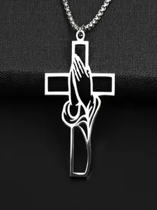 1PC Stainless Steel Cross Pendant Necklace Designed for Men, Serving As a Religious Prayer Jewelry Amulet, Perfect As a Gift for Male Believers, Gothic Mystery Jewelry