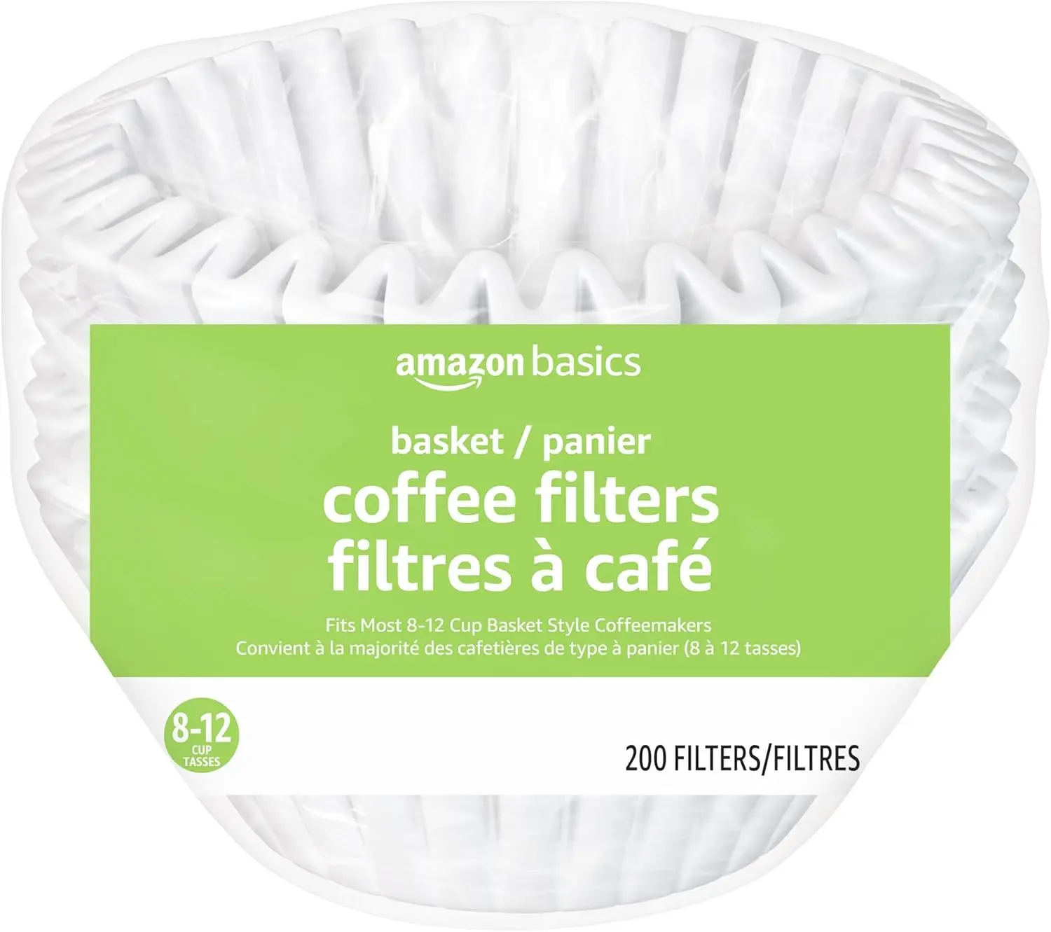 Basket Coffee Filters for 8-12 Cup Coffee Makers, White, 200 Count