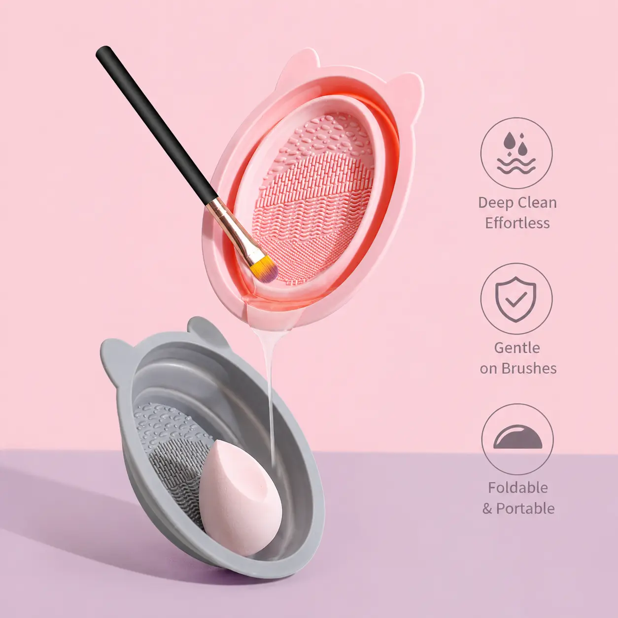 1 Count, Silicone Foldable Makeup Brush Cleaner, Soft Textured Silicone Washing Bowl for Makeup Brushes, Sponges and Powder Puffs