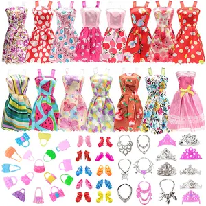 38pcs doll clothes and accessories set (10 fashionable random dresses + 10 pairs of random shoes + 6 necklaces + 6 crowns + 6 random bags) for 11 inch dolls