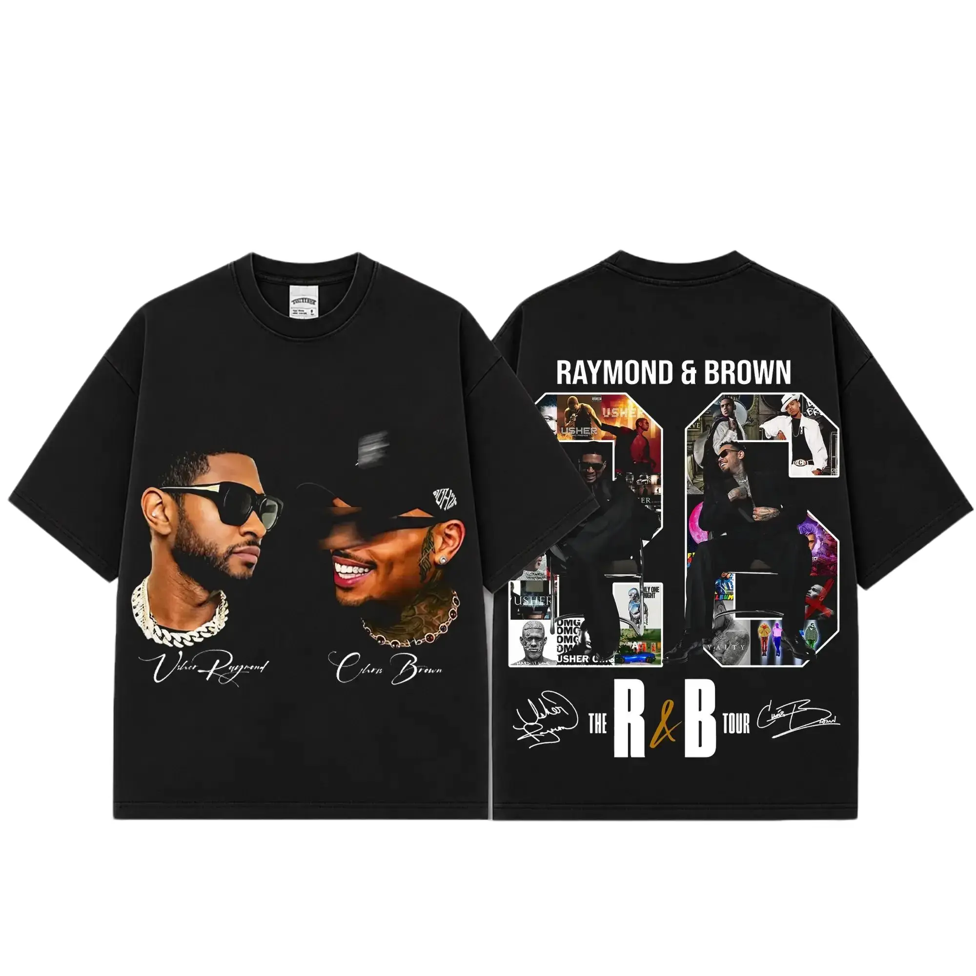 [FREE SHIP] Raymond & Brown 26 Album Collage R&B Tour Premium Cotton T-Shirt, Clean Black R&B Concert Fan Tee, Hip-Hop Soul Music Shirt, Minimal Tour Graphic Merch