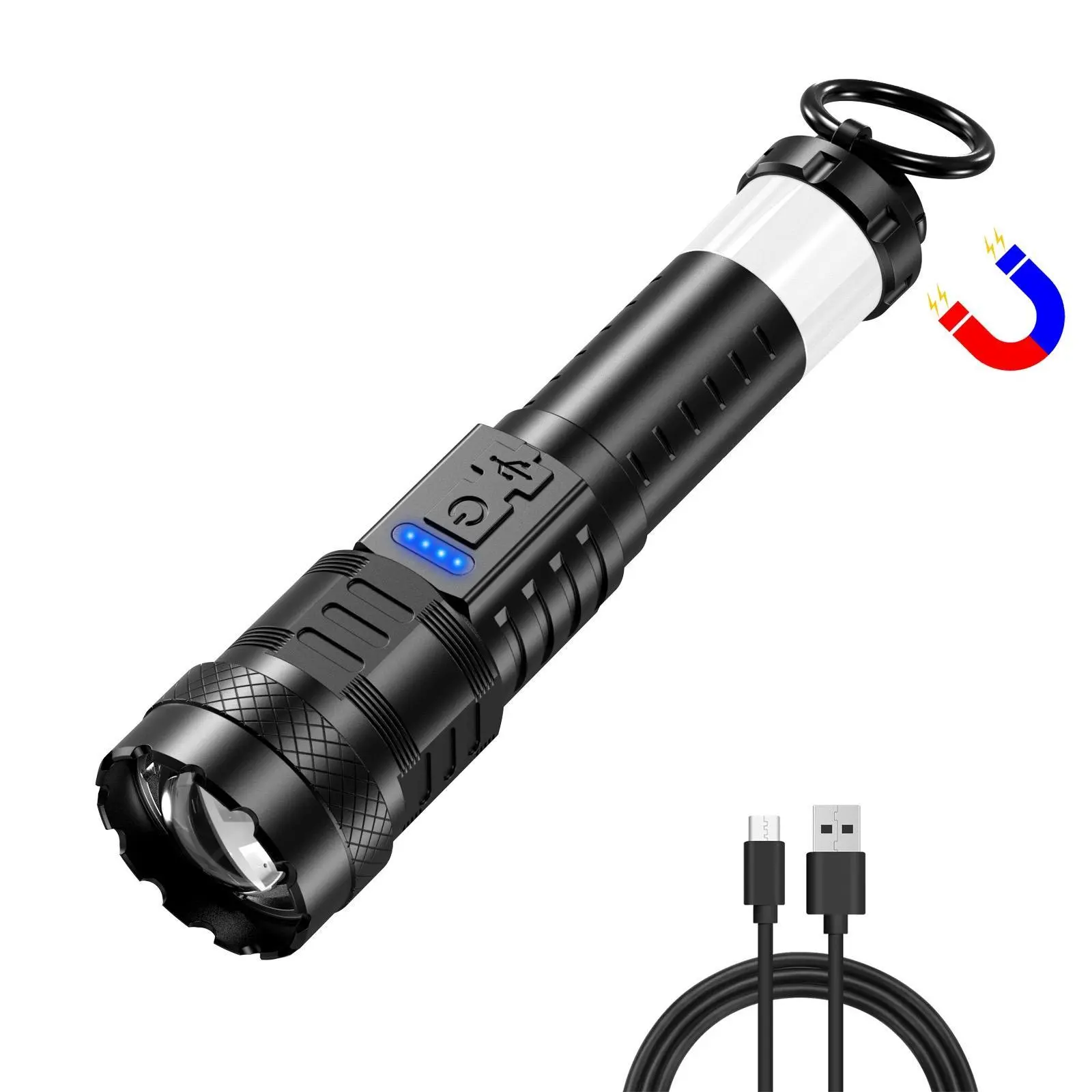 Strong Light Laser Flashlight USB Rechargeable with 8 Light Modes, High Lumens, Emergency Red and Blue Lights, International Rescue Lights, Strong Magnetic Attraction, Flashlightfor Hiking, Camping, Emergency, Gifts