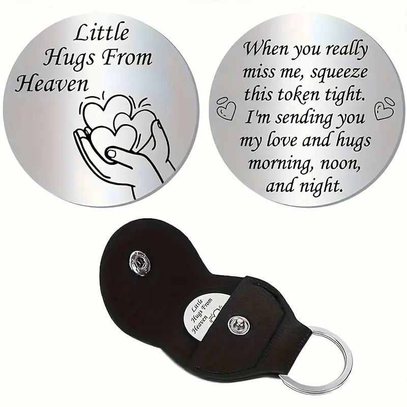Engraved Pocket Hug Token Keychain, Double-Sided Message with Heart & Hug Hand Charm, Perfect Gift for Ldrs, Birthday Love Keepsake, Hand Made