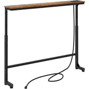 Rustic Brown Narrow Console Table Behind Sofa Couch, Design with Adjustable Height (25"-33") & Built-in Power Outlets, Includes 4.9' Power Cord - 5.9" D x 79" L