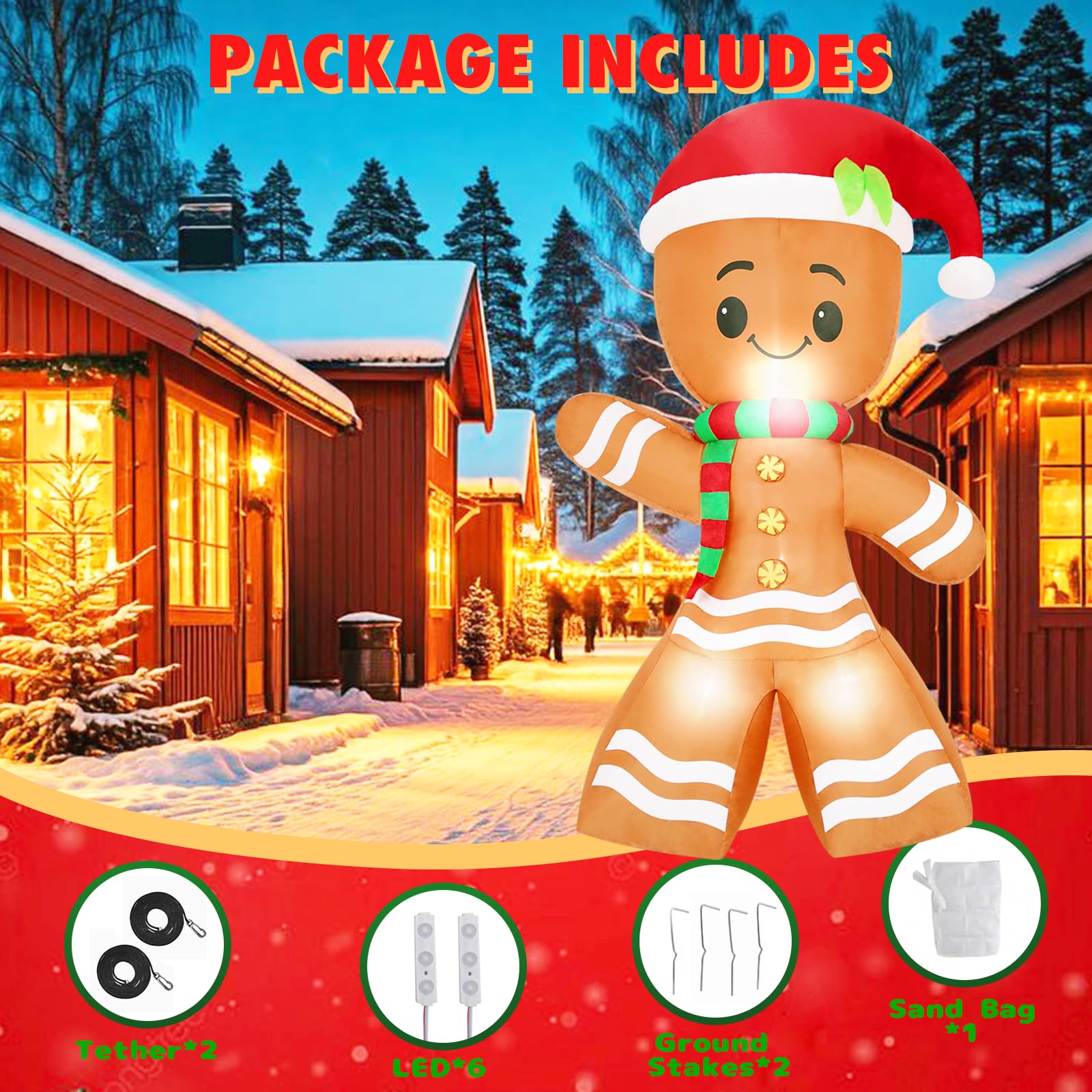 8 Ft Christmas Inflatable Gingerbread Man Decoration Outdoor with LED Lights，Funny Gingerbread Christmas Blow Up Yard Decoration for Lawn Garden Patio Holiday Party Decor