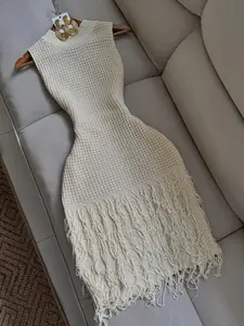 Women's Bohemian Style Plain Crochet Dress, Fitted Sleeveless Design, Perfect for Vacation, Outdoors, Dates, Afternoon Tea, Daily Wear