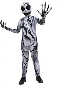 Full Body Halloween Costume - Spooky Black & White Monster Bodysuit, Stretchy Zentai Skin Suit