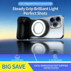 Strong Magnetic Phone Grip with Wireless Remote & Adjustable Light – Detachable Selfie Shutter, Ergonomic Handle for iPhone & Android, Tripod Ready for Stable Videos