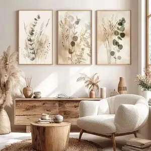 3 Pieces Minimalist Eucalyptus Botanical Art Prints, Leaf Pattern Print, Nordic Style Wall Mural, Nature Inspired Home Art, Contemporary Gallery Decor, Soft Tone Painting, Wall Decor for Bedroom, Living Room, Framed or Unframed Options Available