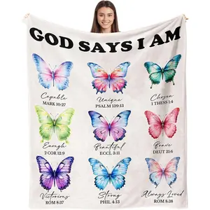 Christian Gifts for Women Blanket, Inspirational Religious Birthday Gifts for Women, God Says I Am Blanket, Baptism Confirmation  for Girls,  Verse Prayer Throw Blankets