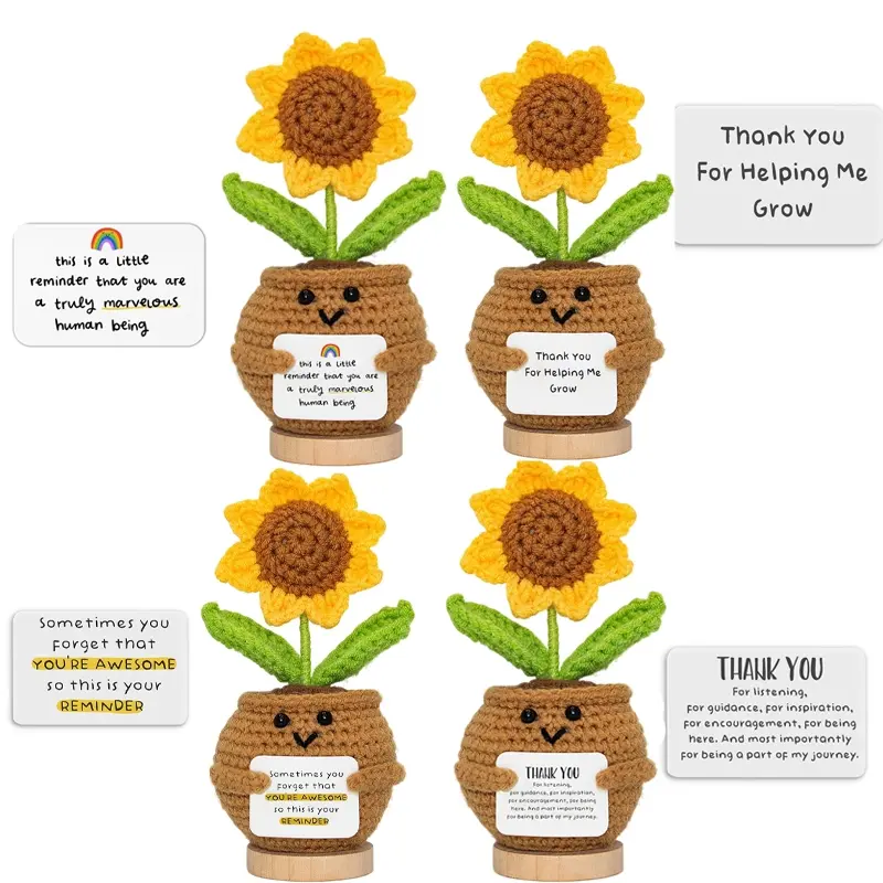 Emotional Support Amigurumi Crochet Sunflower Doll with Appreciation Card - Thank You for Listening and Being There - Gift for Friend, Coworker, Therapist, Handmade Crochet Decor
